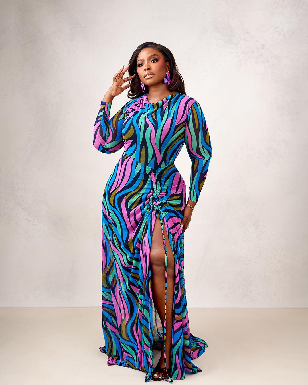 Emily Colette 2.0 – Long-Sleeve Maxi Dress in a Vivid Abstract Swirl Print
